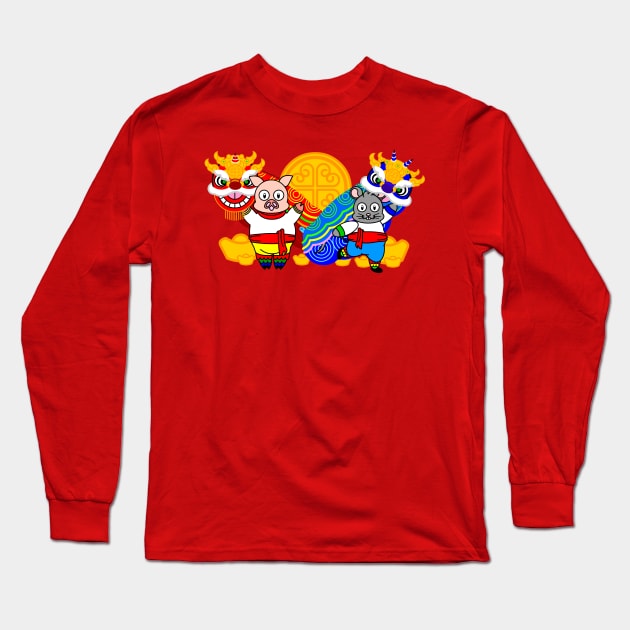 CNY: LION DANCERS Long Sleeve T-Shirt by cholesterolmind